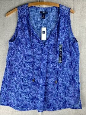 Gap Blue Sheer Tassel Tank Top S Starburst Light Airy Icy Split Neck Peasant